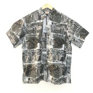 Go Barefoot Mens Aloha Hawaiian Print Short Sleeve Button Front Shirt L Large